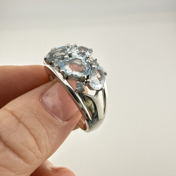 Chuck Clemency Sterling Silver Ring Blue Gemstone Oval Cluster STS size 9 QVC - Picture 4 of 14
